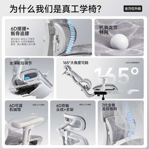 Yipinhui Ergonomic Chair Waist Support Gaming Chair Computer Chair Home Comfortable Sedentary Study Chair Reclining Office Seat Extreme White - Adaptive Lumbar Backrest No Footrest | Nylon Feet | 165 Reclining 155-180 Degrees (Inclusive)