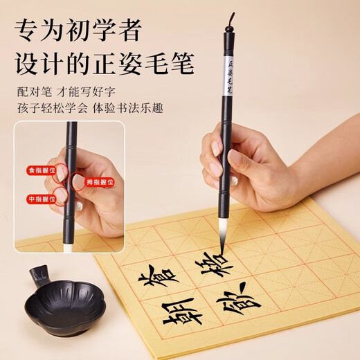 Beginner set for calligraphy brush calligraphy for primary school students, third-grade children, brush calligraphy, study room four treasures, pen, ink, paper, inkstone and millimeter, full set of professional storage tools, trial version 8-piece set, 50 sheets of practice paper