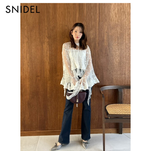 SNIDEL2025 new autumn and winter elegant jacquard lace embroidered ruffle bell sleeve shirt SWFB255147 flower pattern one size fits all (F)