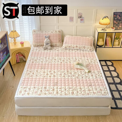 Shantou Lincun Mattress Sample 2025 Milk Velvet Mattress Upholstered Student Dormitory Mattress Bottom Padded Sheet Blanket Bed Cover Floral Rabbit Mat (Anti-static) 200x220cm-Single Mattress