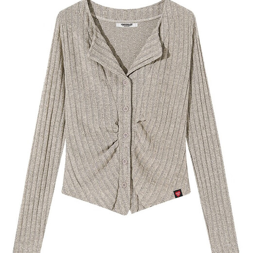 CHOCOOLATE it women's sweater women's autumn and winter Korean style V-neck bottoming knitted cardigan waist long-sleeved short top apricot S