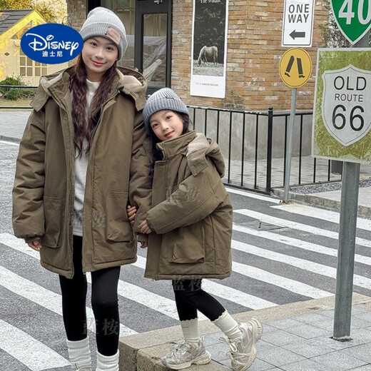 Disney (Disney) fleece winter 2025 parent-child jacket new thickened warm mid-length unisex cotton jacket for children green (hat removable) 180 recommended height 170-180cm