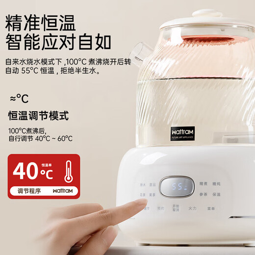 Nordic Warang health pot 0 glue all-glass thermostatic pot 1.2L home office flower teapot electric ceramic stove tea boiler stew pot integrated electric kettle top version tea drain + stew pot