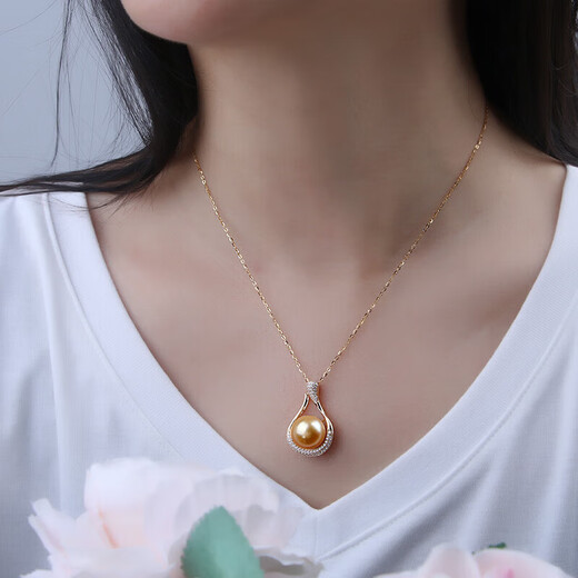 Junshi S925 silver ocean gold bead pendant single gold bead necklace for girlfriend, wife, mother S925 silver ocean 11-12mm