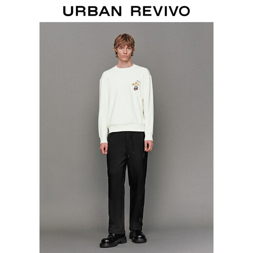 UR2025 new winter men's trendy embroidered elastic waist drawstring cotton straight pants UUV650054 black 29