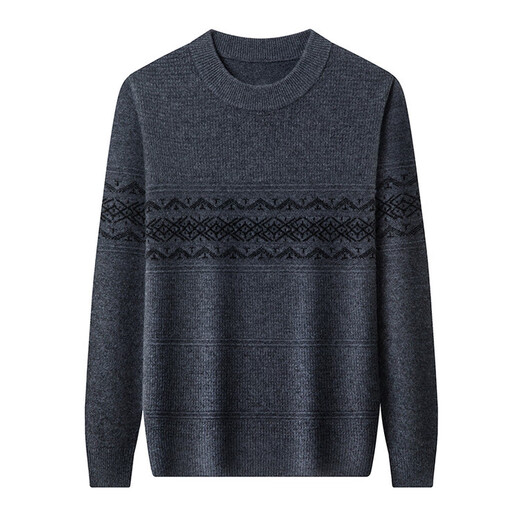 DVW international brand men's wool sweater winter new round neck thickened warm pure wool loose casual bottoming sweater high-end gray M 165 suitable for 90-110 Jin Jin equals 0.5 kg