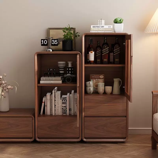 Yusenyi full solid wood wine cabinet living room standing cabinet floor-standing single door sideboard simple home TV side cabinet wall storage walnut color length 50 depth 35 height 120 single door