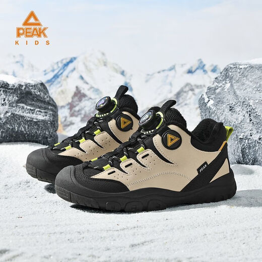 PEAK children's shoes new winter knob-buckle sneakers plus velvet and thickened warm cotton shoes purple 31 suitable for feet of 20.3cm