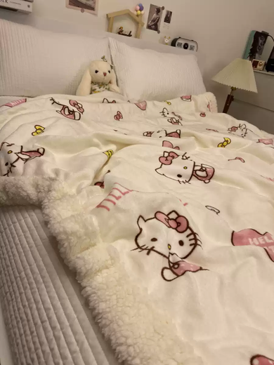 RSRDDY winter authentic cute loving kitty cat lamb velvet blanket thickened milk coral velvet blanket sofa cover star cinnamon dog single 150X200cm with zipper can be used as a quilt cover