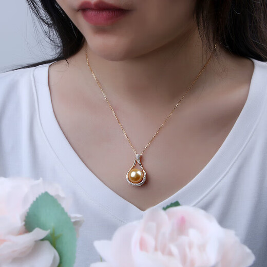Junshi S925 silver ocean gold bead pendant single gold bead necklace for girlfriend, wife, mother S925 silver ocean 11-12mm