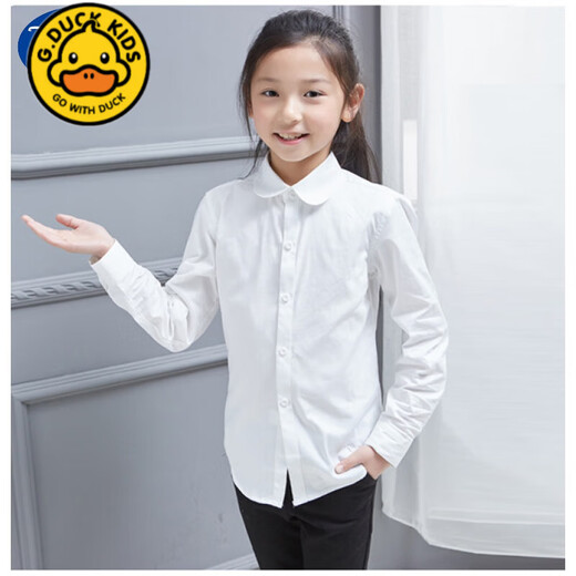 G.duck girls long-sleeved white shirt spring and autumn middle and large children's campus pure cotton white shirt children's girls primary school uniform style lace long sleeves plus velvet 160 cm suitable for 150-160cm age 10-12 years old