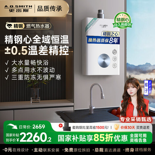 Smith (A.O.SMITH) Garnet gas water heater 13 liters of home appliances, national subsidies, precise control and constant temperature, stainless steel heat exchanger, home bathing, wind resistance and anti-freeze, natural gas TC1 13L, constant temperature and comfort
