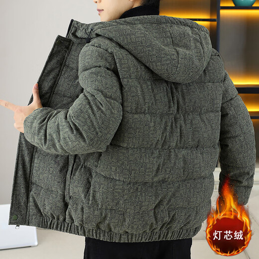 Aoxuanjue cotton men's winter hooded jacket men's high-end corduroy cotton jacket to prevent cold and warm men's clothing black XL recommended 120-135Jin Jin equals 0.5 kg