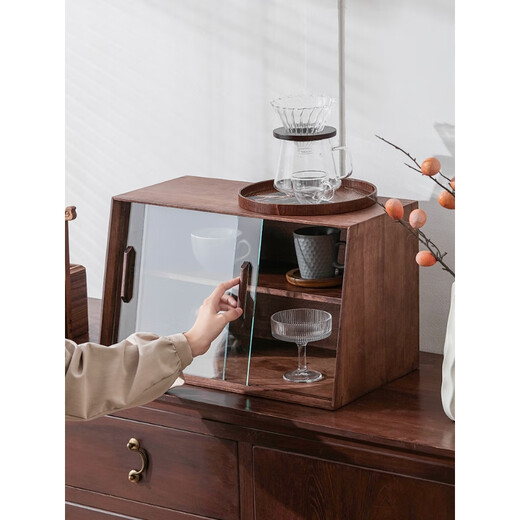 Wusheng solid wood storage sideboard dust-proof desktop cabinet water cup tea set coffee shelf dining table living room storage rack solid wood double-layer square cabinet