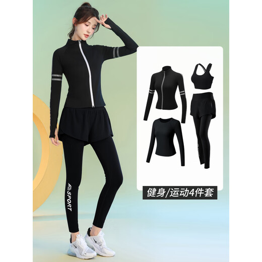 Best velvet yoga clothes for women 2025 new style Pilates training clothes autumn long-sleeved running sports fitness suit blue two-piece set (black pants) L