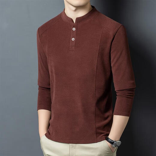 SEMALAM Xialuo light luxury brand men's clothing 2025 autumn and winter double-sided German velvet bottoming shirt men's Henry collar warm and versatile long-sleeved camel yellow M 165__ suitable for 90115Jin Jin equals 0.5 kg