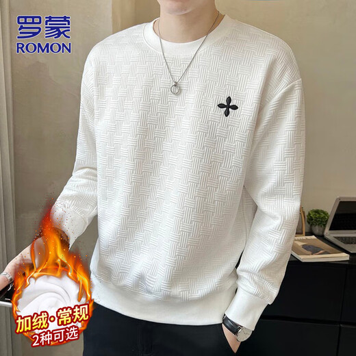 ROMON sweatshirt men's autumn and winter casual long-sleeved T-shirt men's bottoming shirt versatile top men's clothing white XL