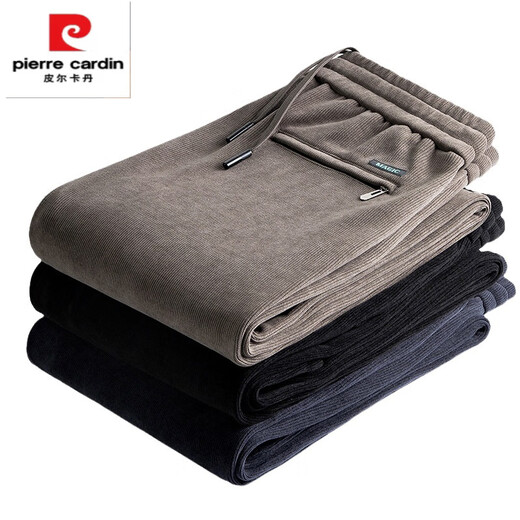 Pierre Cardin Autumn and Winter Velvet Corduroy Men's Pants Elastic Waist Straight Leg Loose Sports Pants Dark Gray Velvet Corduroy Thickened XL 130-150Jin Jin equals 0.5 kg