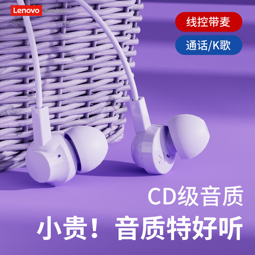 Lenovo in-ear wired headphones type-c smart noise reduction HD microphone e-sports heavy bass live broadcast eating chicken office study sleep game suitable for Huawei Xiaomi YF14 Purple