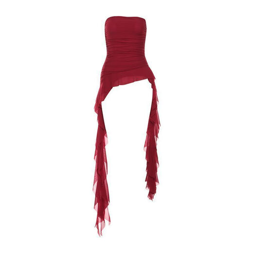 Autumn Ballad French Ruffled Ribbon Tube Top Female Hot Girl Sleeveless Outerwear Cropped Top Red M Recommended 90-100Jin Jin is equal to 0.5kg