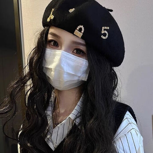 Miss Right's design sense Internet celebrity foreign style beret women's autumn and winter wool Korean style retro fashion face little painter Beilei hat trend Xiaoxiang No. 5 wool beret black one size 9 to 18 years old 54 to 56 cm