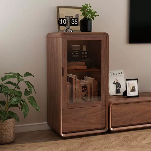 Yusenyi full solid wood wine cabinet living room standing cabinet floor-standing single door sideboard simple home TV side cabinet wall storage walnut color length 50 depth 35 height 120 single door