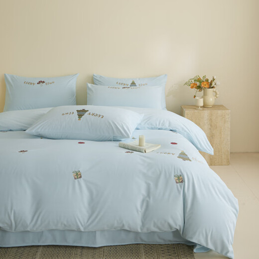 Yalu Class A baby milk velvet four-piece set double-sided velvet winter thickened warm coral velvet sheet quilt cover bedding Lucky Tree-Light Blue Thickened Class A maternal and infant grade milk velvet bed sheet style 1.8m four-piece quilt cover 200x230cm