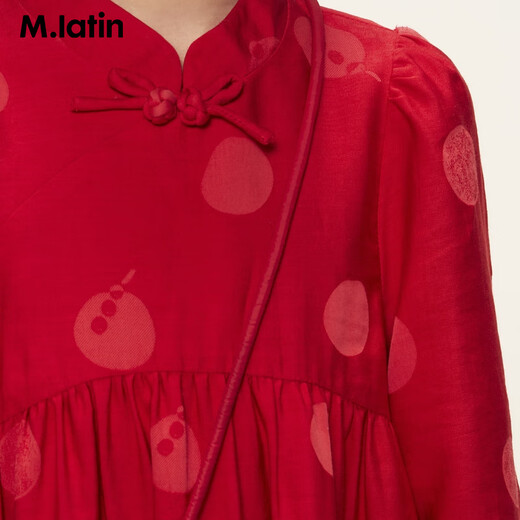 M.Latin shopping mall same style New Year's greetings children's dress 26 spring new style girl's buckle red dress bright red 160