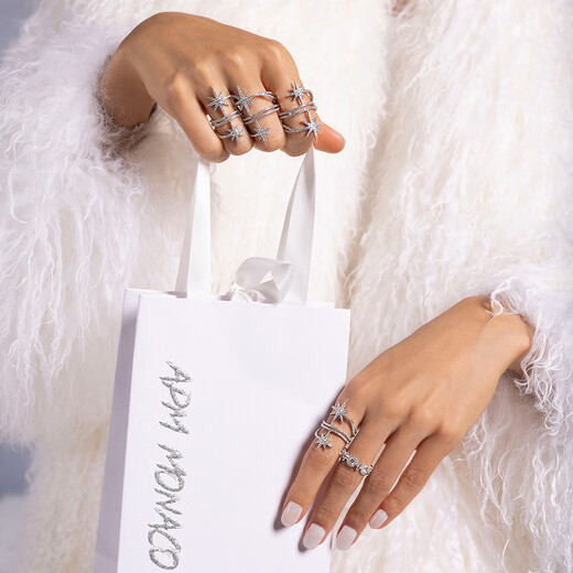 APM Monaco Yang Zi's same style surrounding double shooting star ring women's hexagram fashion pre-hygiene day gift classic silver 52