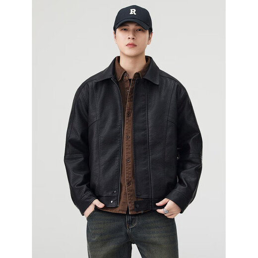 Hawit handsome motorcycle leather jacket men's American retro leather jacket 2025 autumn and winter PU leather jacket motorcycle jacket black M