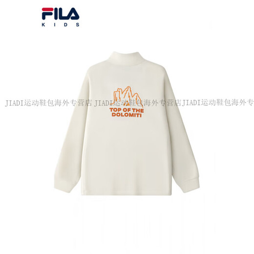 FILA KIDS Children's Clothing Boys' Sweaters 2025 Winter New Children's Velvet Warm Pullover Top Official Authentic Pear Blossom White-IV M 140c