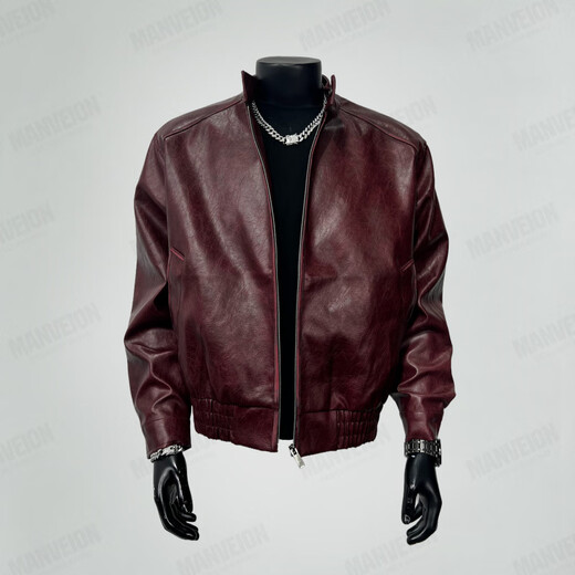 MANVEION Red Rabbit Retro Motorcycle Leather Jacket Bomber Thick Warm Autumn and Winter Shoulder Stand Collar Jacket Red Rabbit (Limited to the Year of the Horse)