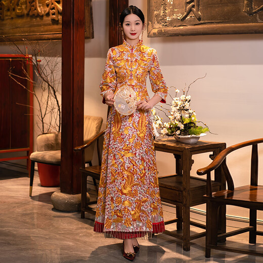 ROAR UTHAUG dragon and phoenix gown Xiuhe clothing 2025 new bride wedding high-end heavy industry Chinese wedding dress wedding dress toasting suit summer XH1376 exquisite no diamond style no headwear S