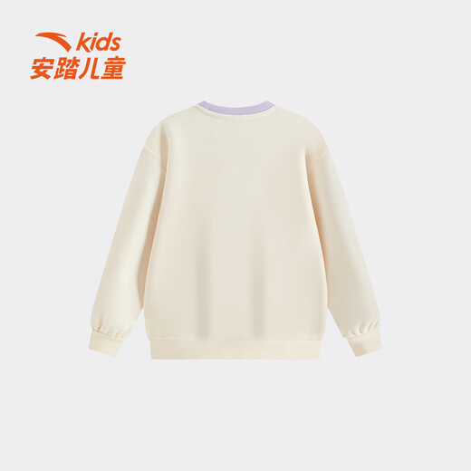 ANTA children's fleece sweatshirt for girls 2025 winter new Chinese ice and snow cute print knitted pullover cheese white-1 fleece 101 cm