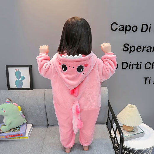 Baby coral velvet pajamas autumn and winter one-piece baby children's dinosaur clothes winter thickened girls' flannel sleeping bag gray 012 style 110