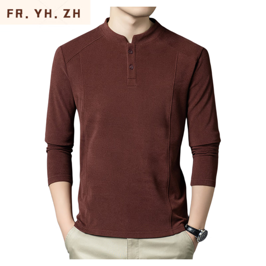 FR.YH.ZH Xuexi Clothing Men's Autumn and Winter Double-sided German Velvet Bottoming Shirt Men's Henley Collar Long Sleeve Stand Collar Sweater Fashion Black 2XL 150-165Jin Jin is equal to 0.5 kg