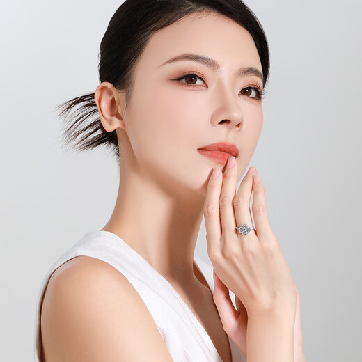 Mengjinyuan platinum ring PT950 crushed ice four-leaf clover ring live and adjustable for girlfriend's birthday gift live