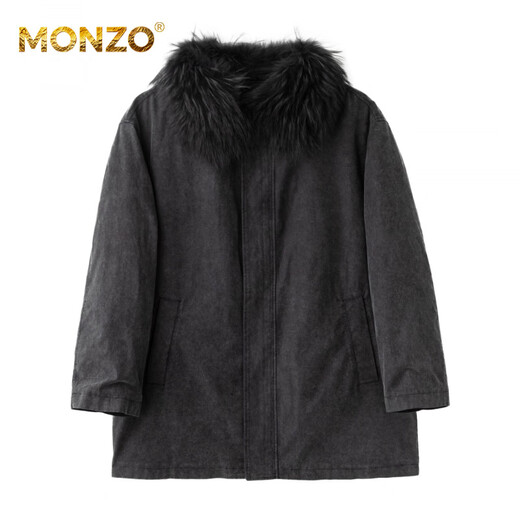 MONZO国际一线品牌显瘦派克服2025秋季新款水洗牛仔外套貉子毛皮草内胆 水洗灰 2XL