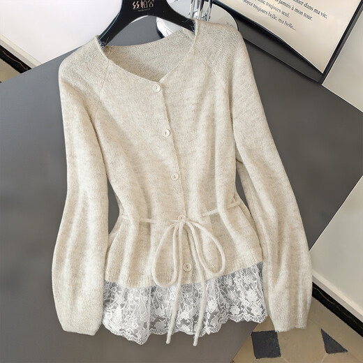 Sibaishe contrast color V-neck long-sleeved sweater for women 2025 autumn new fashion single-breasted lace-up top