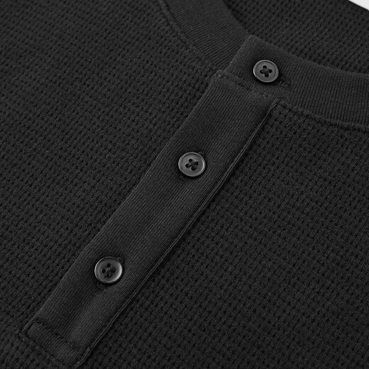 Semir long-sleeved T-shirt men's waffle solid color versatile bottoming shirt winter 2025 new inner top Henry collar black 90001 M