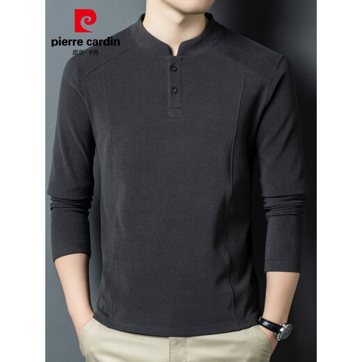 Pierre Cardin Autumn and Winter Double-sided German Velvet Lined Warm Clothes Bottoming Shirt Men's Henry Collar Versatile Long Sleeve T-Shirt Stand Collar Sweatshirt D509 Blue M 90-110Jin Jin is equal to 0.5 kg