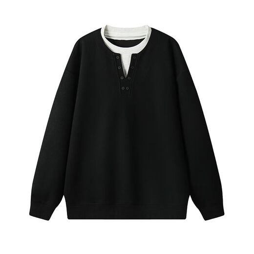 KLDPUS380g heavy fake two-piece Chinese cotton Henry collar sweatshirt men's large size 230Jin Jin is equal to 0.5kg fat man pullover long sleeve light gray plus velvet M