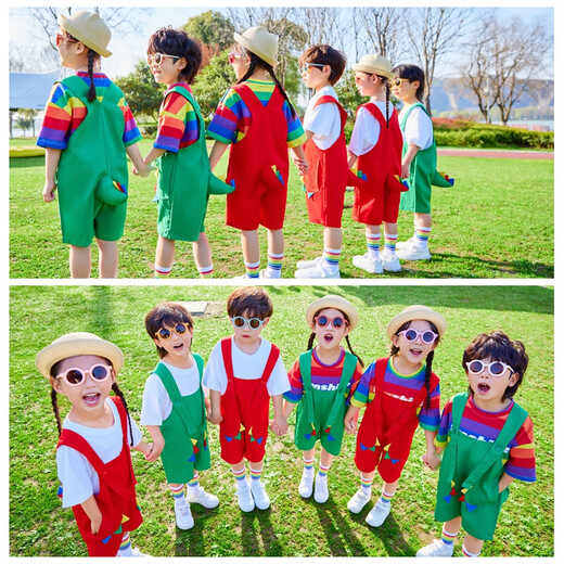 Yusenyi Little Gecko Borrowed Tail Performance Costume Sixty-One Kindergarten Cute Overalls Costume Children's Animal Dinosaur Small Wall Pure Cotton White Short Sleeves + Red Dinosaur Straps One Size 110cm