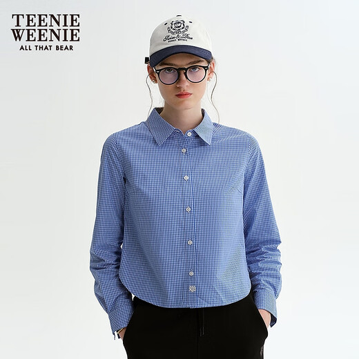 Teenie Weenie Bear Women's Shirt 25th Autumn New Temperament College Style Fashionable Short Shirt Blue S
