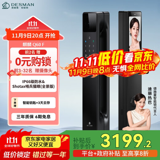 DESMAN serrure de porte intelligente 3D reconnaissance faciale visuelle oeil de chat sentinelle trois caméras grand écran mot de passe d'empreinte digitale serrure électronique Q60F