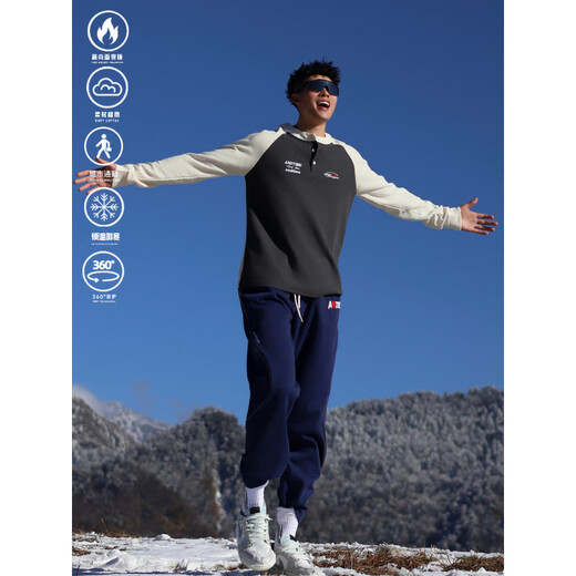 LI NING Li Ning Henry Collar Long Sleeve Antique Splicing Heavy Waffle American Casual Sports Bottoming Knitted Sweater Waffle Long Sleeve ATIME Embroidered Gray Blue M _160-170cm85-125Jin Jin is equal to 0.5 kg