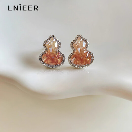 Lnieer gradient crystal gourd earrings for women, unique light luxury design, metaphysical wealth earrings, high-end ear jewelry, gradient citrine gourd earrings, S925 silver needle