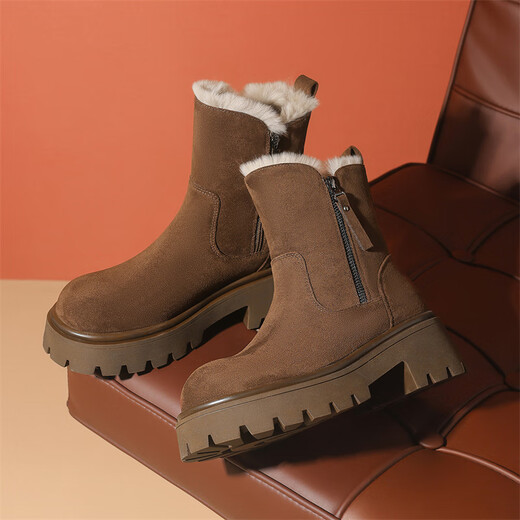 DAPHNE Daphne snow boots women's winter plus velvet thickening Northeast minus 40 degrees outdoor non-slip large cotton shoes 2025 new style coffee color plus velvet 38 (240mm)