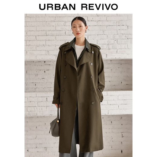 UR2025 new autumn women's amber streamer style double-breasted belt windbreaker UWM150099+ coffee brown XS