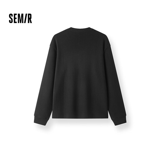 Semir long-sleeved T-shirt men's waffle solid color versatile bottoming shirt winter 2025 new inner top Henry collar black 90001 M